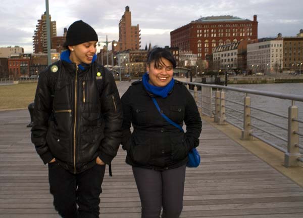 Tina Ruiz, 17, of Castle Hill in the Bronx and Esti Ocegueda, 18, of Corona, Queens met at a library three years ago and have been dating ever since. Ruiz says the pier is 