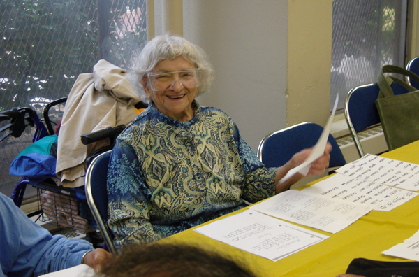 A participant in a Spanish lesson at the Kingsborough Houses senior center.