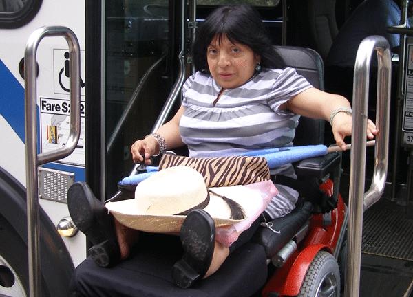 Clara Bailon, a power-wheelchair user and transit safety advocate who uses buses, subways and Access-A-Ride vehicles.