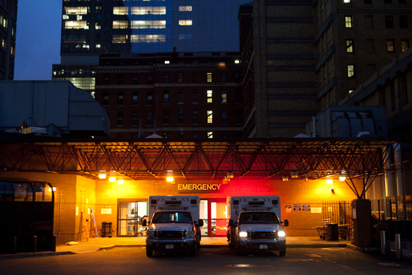 The ambulance bay at Bellevue Hospital. Since St. Vincent's closed, the hospital has seen ER visits rise by 25 percent and ambulance runs increase by about a third.