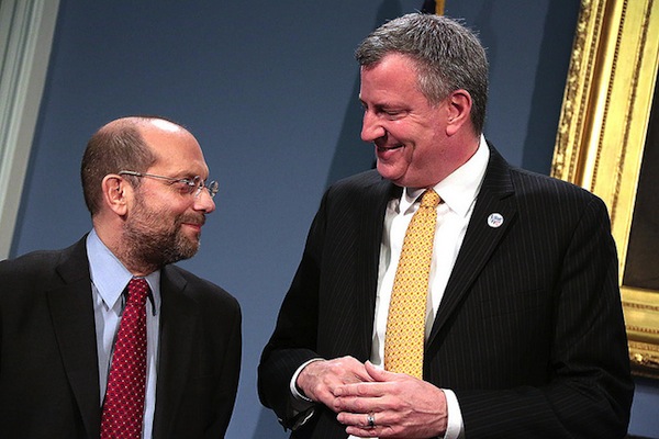 Mayor de Blasio announcing Steve Banks as commissioner of the Human Resources Administration back in February.