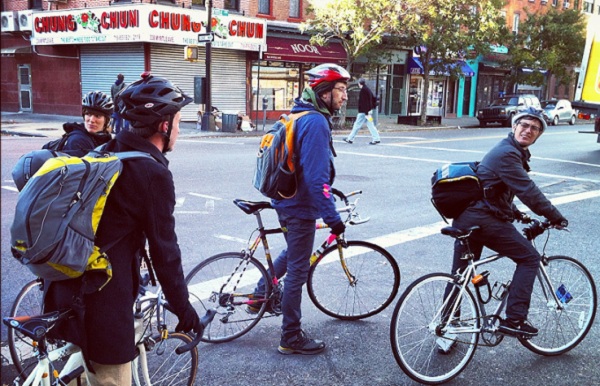 Bikers set off Thursday from Red Lantern Bicycles in Fort Greene.