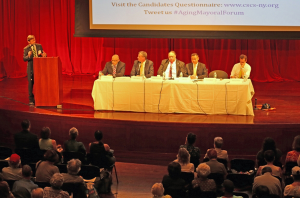 Sal Albanese, Bill de Blasio, John Catsimatidis, John Liu and Anthony Weiner debate senior policy last summer. The 2013 mayoral race may have overdone debates, but the 2014 governor's contest faces no risk of that.
