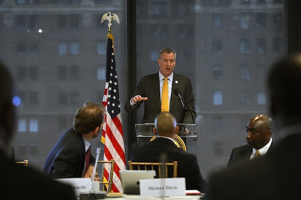 The mayor addressed a crowd at the Ford Foundation on Friday.