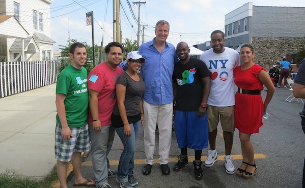 Members of the Bronx Young Democrats post with Public Advocate Bill De Blasio at this summer's annual barbecue. From left to right, they are Daniel Johnson (Secretary), John Zaccaro Jr. (President), Paula Caquias (Treasurer), de Blasio, Kevin Riley (1st Vice President), Zellnor Myrie (Parliamentary), Michelle Avila (2nd Vice President)