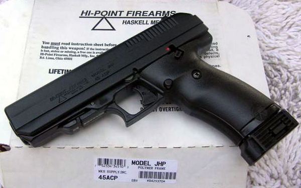 File image of a Hi-Point .45. According to an investigation of gun trafficking, straw buyers purchase guns like this for as little as $99 and re-sell them illegally in New York for as much as $500.