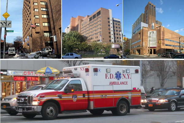 From left, Long Island College Hospital, Brooklyn Hospital Center and Wyckoff Heights Medical Center, all of which state officials have said could close or merge.