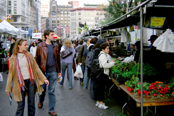 The Union Square Farmers' Market. When the WIC program incorporated more fruits and vegetables like the ones sold here, there was a dramatic effect on obesity rates.