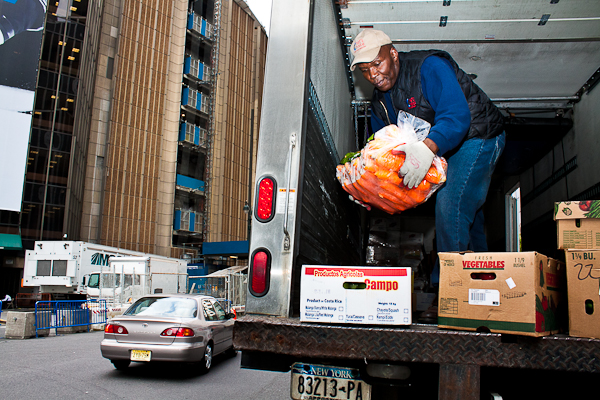 Pierre Joseph making one of several delivery stops in Manhattan. Attempts to lessen trucks' outsized impact on traffic and pollution, like scheduling deliveries at night, would require changes in how receiving businesses and consumers operate.