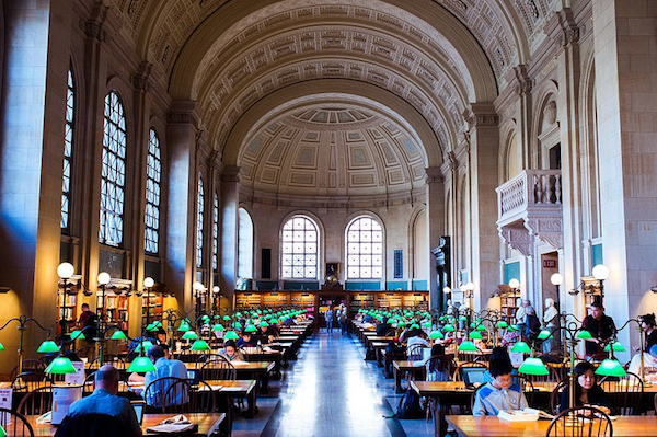The reading room at the main Boston Public Library.