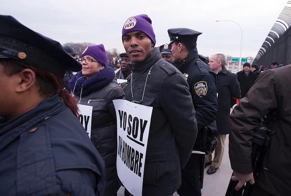 Torres getting arrested at a recent protest by airport workers seeking better working conditions.