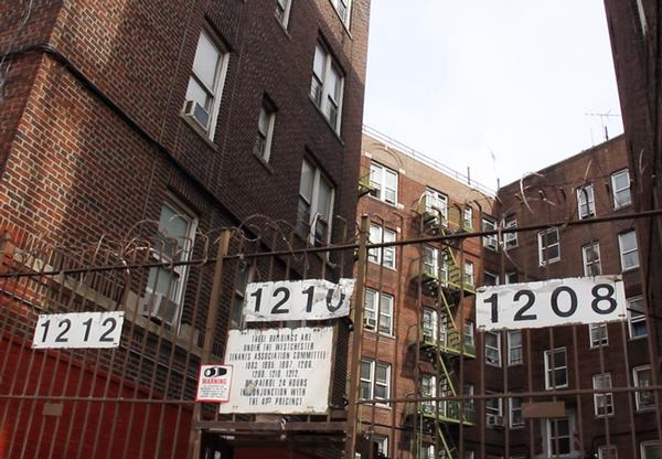This complex on Westchester Avenue in the Bronx is home to homeless families that the city is sheltering under the cluster-site program. According to city records, the property has 161 active housing-code violations in 104 units.