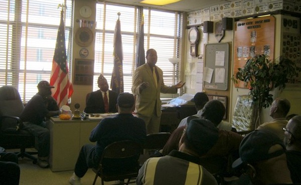 Bronx City Council Candidate Andy King addresses a group of veterans at American Legion Post 1871 in Co-op City.