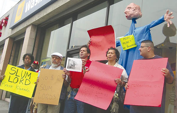 Members of the Northwest Bronx Community Clergy Coalition protesting Washington Mutual's dealings with the Palazzolo-linked corporations in 2003. Shortly afterward, some of those corporations sued the group for interfering in its business.