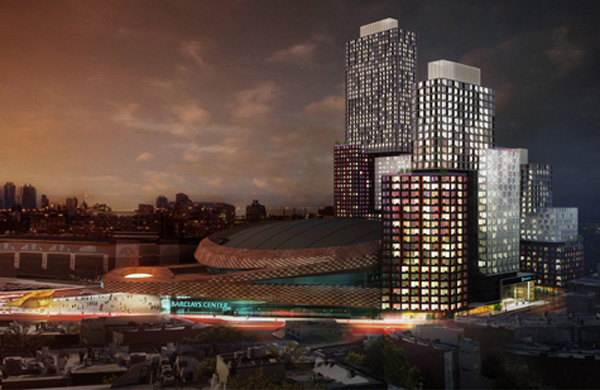 A rendering of the Atlantic Yards project by <a href=