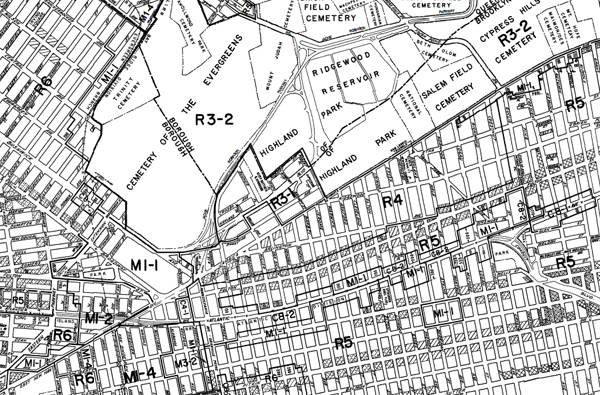 A section of the city's zoning map.