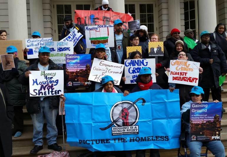 Members of Picture the Homeless at a rally last month.